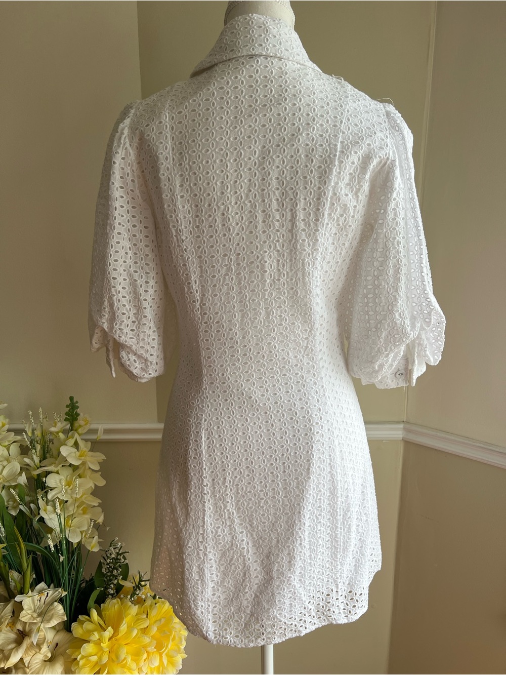 Dynamite White Eyelet Button-Down Shirt Dress - Picture 3 of 3